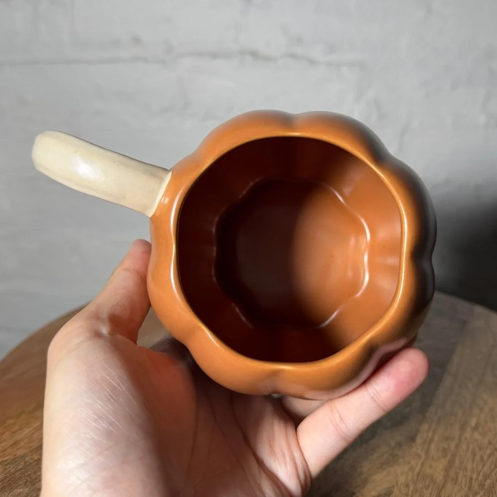 West Elm Pumpkin Shaped Ceramic Mugs - Set of 2, Brown